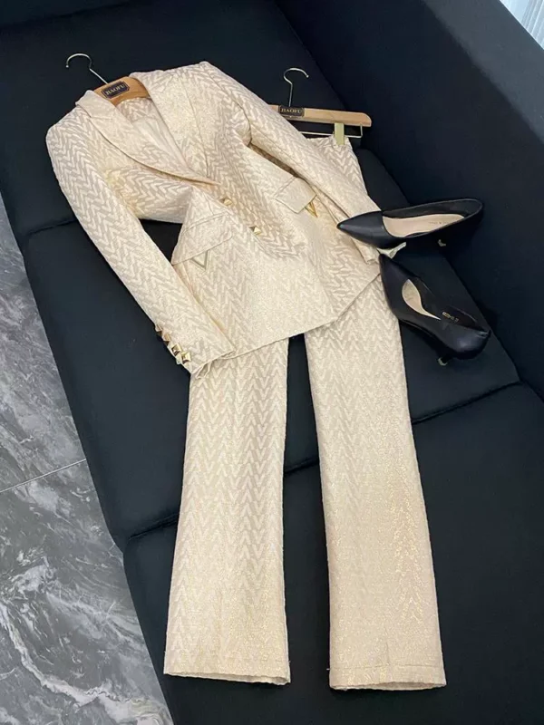 Spot summer new European and American celebrity fashion jacquard mid-length suit small feet pants suit two-piece set A2129