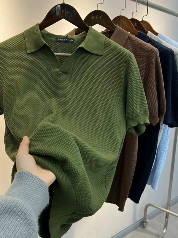 Summer seagull collar breathable thin V-neck short-sleeved men's fashion casual knitted POLO shirt 100% Cotton