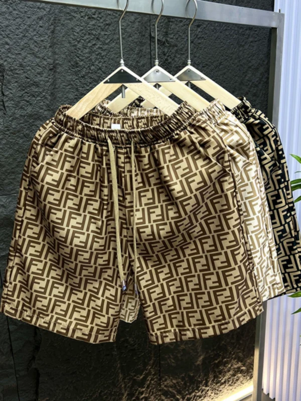 New summer high-end trendy brand double F ice silk five-point pants handsome fashionable shorts comfortable breathable men's big pants